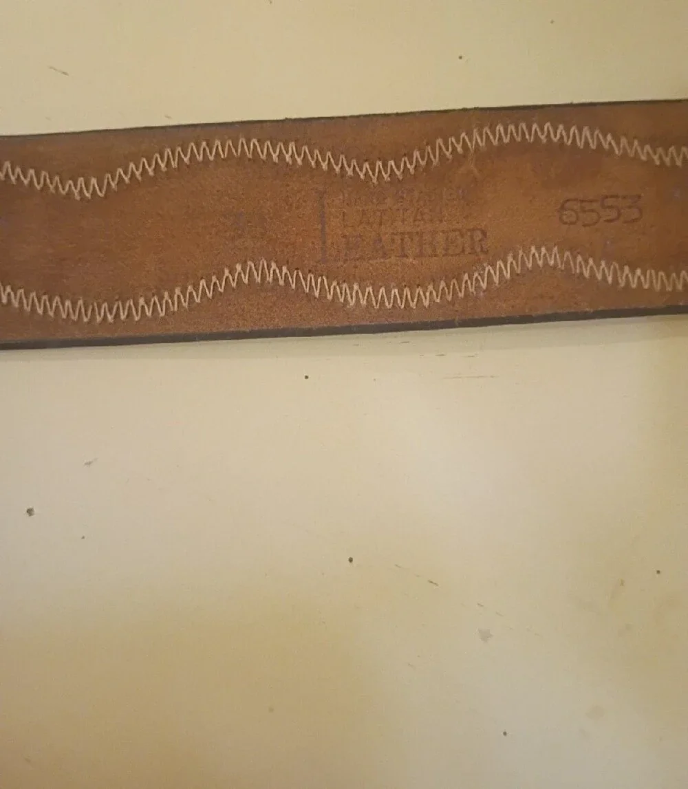 Men's Brown Leather Belt with Contrast Stitching MAC Name Engraved